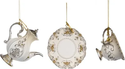 Produktbild von Goodwill Christmas Hanger Tasse und Untertasse Creme-Gold 11 cm Vorteilsset Pro 3 Stück