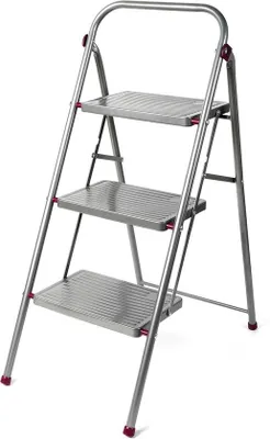 Produktbild von Famanu Haushaltsleiter 3-stufig, leichtes Design, rutschfeste Füße und Sicherheitsclip, 150 kg Tragkraft