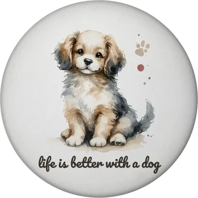 Produktbild von niedlicher Hund Magnet rund mit Spruch life is better with a dog
