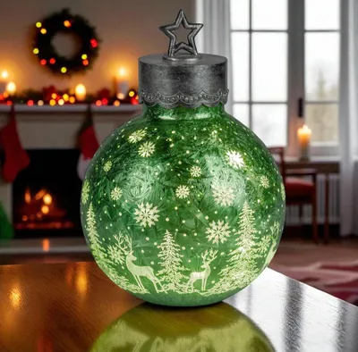 Produktbild von LED Deko-Kugel Frosty Gruen 30 cm Farb-Glaskugel Ice-Optik Timer 6h/18h beleuchtet -Batteriebetrieben
