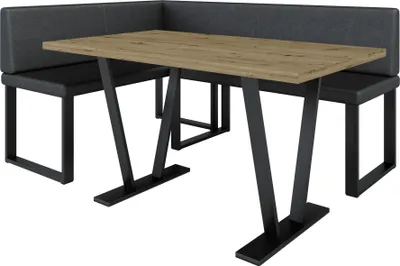 Produktbild von Eckbank AKIKO METAL mit Tisch 196x142 links - Eckbankgruppe f r Ihrem Esszimmer, K che modern, Sitzecke, Essecke. Perfekt f r K che, B ro und Rezeption