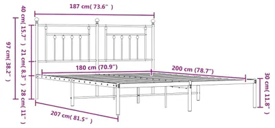 Produktbild von vidaXL Bettgestell mit Kopfteil Metall Weiß 180x200 cm