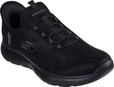 A black Skechers sneaker is shown from the side against a white background.
