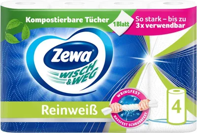 The image shows the packaging of Zewa Wisch & Weg kitchen rolls.