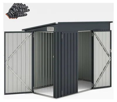 Produktbild von Metallgartenhaus, 235 x 117 x 185 cm, Gerätehaus mit Vordertür, Seitentür und Pultdach, abschließbarer Geräteschuppen, Gartenhütte, Gartenschuppen für den Außenbereich (Dunkelgrau)