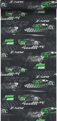 Immagine prodotto di Sanders & Sanders carta da parati auto da corsa verde e bianco e nero 50 x 900 cm