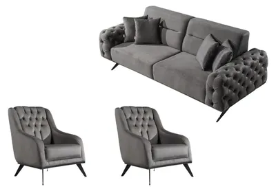 Produktbild von Sofa Set Cuba Creme Stellvariante 3+1+1 Relax- und Bettfunktion, pflegeleichter Mikrofaser Samtstoff