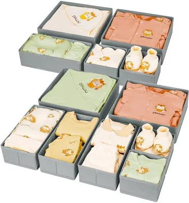 Image de Rangement rembourré en tissu, 12 compartiments, avec fermeture éclair, pour vêtements, chaussettes et porte-chaussettes, gris