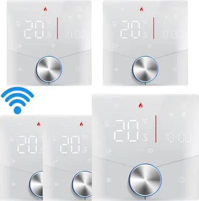 Obrázek produktu pro 5X Smart Tuya WiFi termostat, digitální LED pokojový termostat s hlasovým ovládáním pro 3A vodní topení s podlahovým vytápěním a stmívatelnou barvou světla Programovatelný kompatibilní s Tmall Genie, Amazon Google Home, bílý