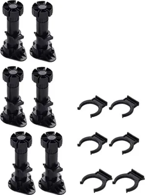 Produktbild von 24 Stück Schrankbeine aus Kunststoff, Möbelbeine, verstellbare Möbelbeine, schwarze Möbelbeine aus Kunststoff mit Clip-Basis für Küchenschränke, Kleiderschrank und Sofa (120 mm – 150 mm)