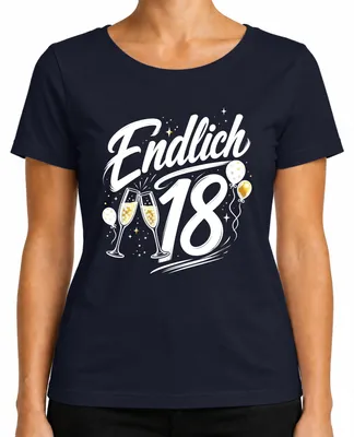 Immagine prodotto di Finalmente 18 anni, maglietta da donna con scritta "Finalmente maggiorenne", stile sarcastico, colore blu navy, taglia XXL