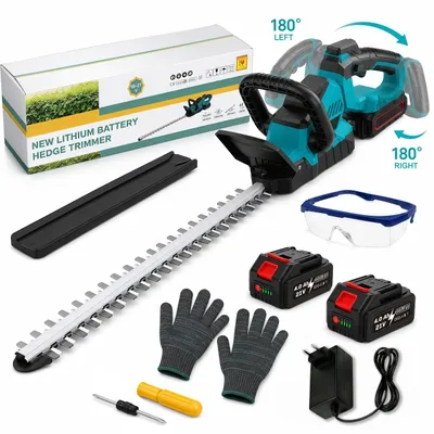 Produktbild von AJIEQAQ 21V Akku Heckenschere 1000W Brushless Motor mit 2×4.0Ah Akkus, 360° Drehgriff für Garten