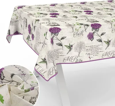 Produktbild von Tischdecke Hortensien mit Blumen Botanik aus Stoff Tischwäsche mit Beschichtung Tischtuch Barock Beige Breite 140cm Länge 280cm mit Paspelband