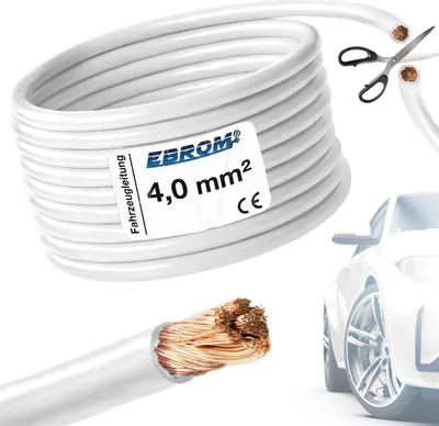 Produktbild von 3 Meter EBROM FLRY 4mm2 Fahrzeugleitung - KFZ Leitung - Farbe: weiß (weiss) - Querschnitt 4 mm² (mm2) flexibel 90 ± 5 Shore 99,99% Kupfer Mantel PVC FLRy
