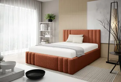 Produktbild von POLSTERBETT RIVIO mit Bettkasten|Bett 140x200|Doppelbett mit Stauraum und Lattenrost|Boxspringbett-Optik|ohne Matratze|Schlafzimmer-Fuchsrot
