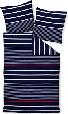 A set of bedding with a striped pattern.