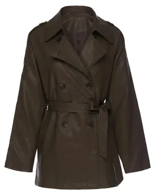 Produktbild von Damen Jacke braun Größe S mit Reverskragen, doppelreihiger Knopfleiste und Gürtel