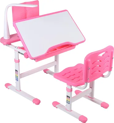 Produktbild von Rosa Ergonomischer verstellbarer Kinderschreibtisch und Stuhl Set Leseständer Augenschutzlampe