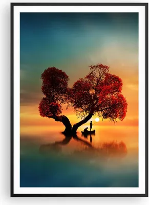 Produktbild von Gerahmtes Poster - Schwarzer Rahmen - See Natur Nacht - 70x100 cm - Wand Bild - Wanddeko - Wandbilder - Kunstposter - Wandposter - Bilderrahmen - Bilder - Kunstdruck - Wandbild - P2BPA70x100-3458