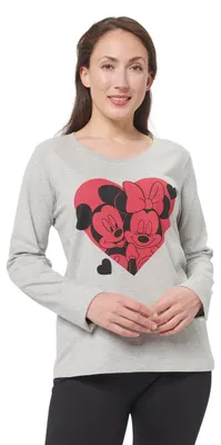 Produktbild von Disney Minnie Mouse Schlafanzug für Damen - Herzen Pyjama Set Langarm Oberteil mit Hose Grau/Schwarz S