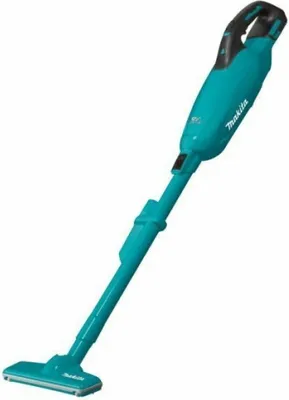 A teal and black cordless stick vacuum cleaner is displayed against a white background.