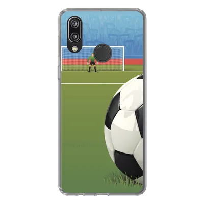 Produktbild von MuchoWow® Handyhülle Schutzhülle Hülle für Huawei P20 Lite (2020) Eine Illustration eines Fußballs auf dem Feld im Stadion - Jungen - Mädchen - Kinder Silikon Softcase Handy Hülle - Kartenhalter