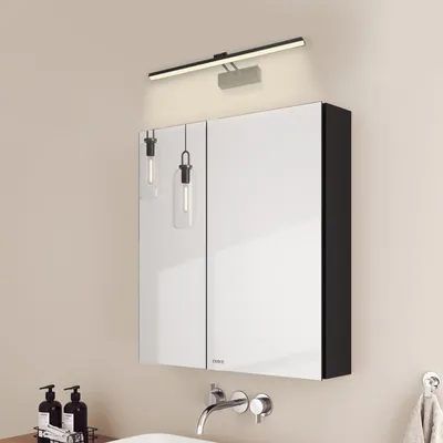 Produktbild von EMKE Spiegelschrank und Spiegellampen,60x65x14.5cm 2 Glasböden Schwarz Badspiegelschrank und Schwarz Wandleuchten Neutral Licht 4200k