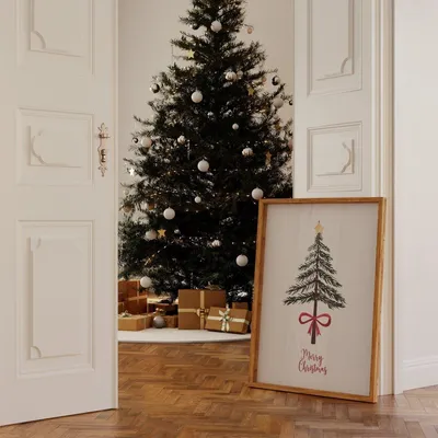 Produktbild von Weihnachtsposter Merry Christmas Aquarell · Geschenkidee · Weihnachtsbaum Schneemann Zuckerstange · Wand deko · Deko Print · ohne Rahmen · Motiv Tannenbaum · 100 × 150 cm