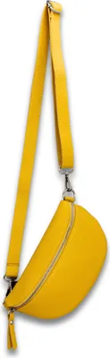 Produktbild von Bauchtasche Damen Echtleder Umhängetasche mit Ledergurt, Gelb