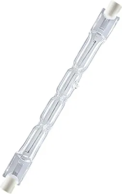 A single linear halogen light bulb against a white background.