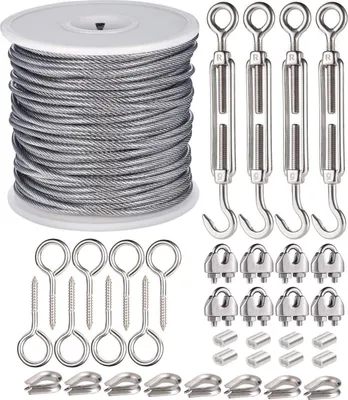 Produktbild von 37 Stück Drahtseil 2mm Edelstahl Kabelschloss 30M Ummantelt mit ösen für String Light Suspension Wäscheleine Gardinenseil Kletterpflanzen