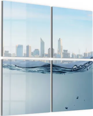 Produktbild von DEQORI Glasbild Echtglas 4x50x50 cm 'Skyline Wasseransicht' Wandbilder XXL groß