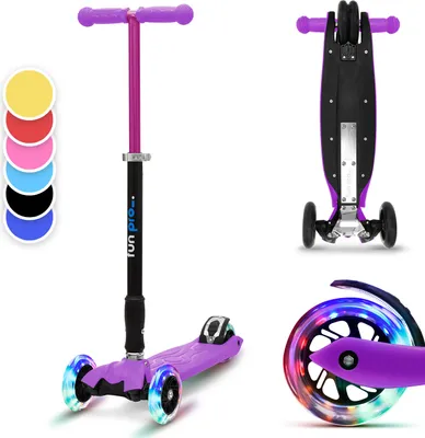 Produktbild von Fun Pro TWO Roller, Scooter für Kinder, Dreirad-Kinderroller, Tretroller für Jungen & Mädchen, Kinderscooter mit LED-Räder, Mini Roller Höhenverstellbar & Klappbar, Roller für Kinder ab 5 Jahren