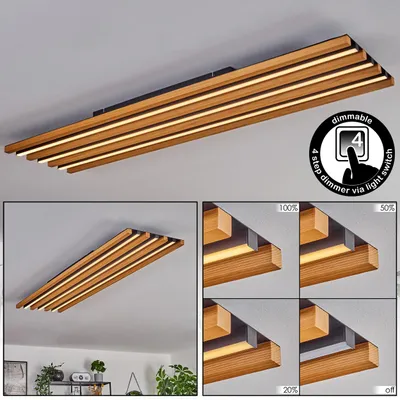 Produktbild von Spirago dimmbare Deckenlampe aus Metall/Holz/Kunststoff in Schwarz/Natur/Weiß