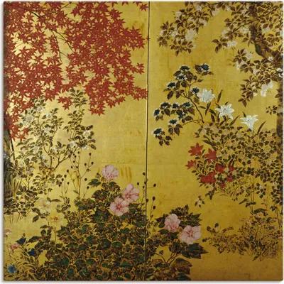 Produktbild von ARTland Leinwandbild Japanischer Wandschirm 18. Jahrhundert Größe: 50x50 cm