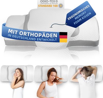 Poduszka pod głowę Memory Foam Poduszka pod głowę, Ergonomiczna poduszka ortopedyczna, Poduszka testowana przez OEKO-TEX® i CertiPUR, Poduszka pod szyję dla dorosłych