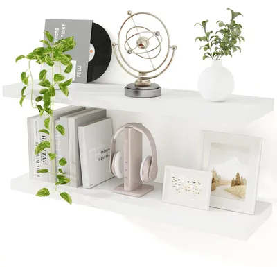 Image de Ensemble de 2 étagères murales flottantes blanches pour décoration et rangement