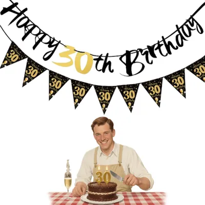 2er Set 18. Geburtstag Deko, Schwarz-Gold, 30 Jahre