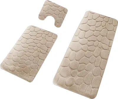 Produktbild von OKWISH Beige Badematten-Set 3-teilig, Steinmuster geprägte Badmatten, rutschfest, saugfähig, Badezimmer Teppich, WC Matte
