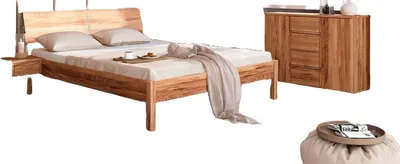 Produktbild von Bett Bento 9 Sonderlänge 120x210 Kernbuche massiv mit Holzkopfteil und Holzbeine