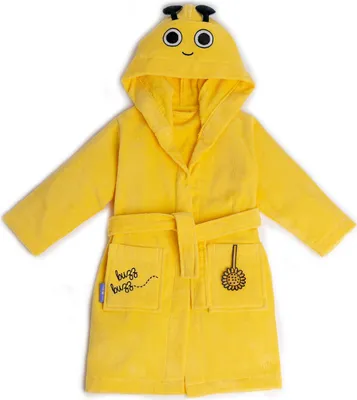 Produktbild von Milk&Moo Buzzy Bee Kinder Samt Bademantel mit Kapuze, weicher und leichter Velours Morgenmantel für Mädchen und Jungen, langlebige Textur, gelb, 2-4 Jahre