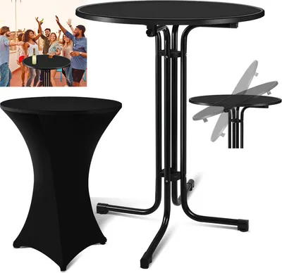 Image de Hengda Table haute 80x110cm pliable ronde stable jardin métal Table haute Bistro Table de fête Table de bar Table de bière Housse incluse
