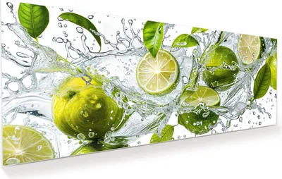 Produktbild von Glasbild 150x60cm in XXL für Wohnzimmer, Schlafzimmer Motiv Zitrusfrucht Spritzer