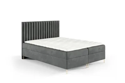 Immagine prodotto di GUTTO box spring letto JILL 160 x 200cm 2x letto TOPPER 5cm libero velluto grigio gambe alte dorate