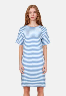 Produktbild von Salzhaut Damen Kleid Utsloopen Kurzarm mit Streifen - Streifenkleid mit Rundhalsausschnitt in Offwhite-Ice Blue Größe S