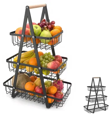 Produktbild von Obstschale mit 3 Etagen und Holzgriff