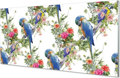Produktbild von Glasbilder 140x70 Wandkunst Vögel auf einem Zweig mit Blumen