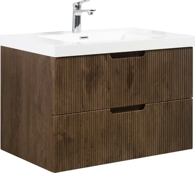 Zdjęcie produktu dla Meble łazienkowe Thermis 80 cm - Brązowy orzech - Szafka łazienkowa z umywalką