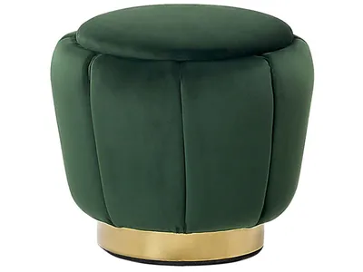 Produktbild von BELIANI Pouf Dunkelgrün Samt ⌀ 43 cm Rund Gesteppt Modern Glamourös Sitzhocker Ottoman Samthocker Fußhocker für Wohnzimmer Schlafzimmer