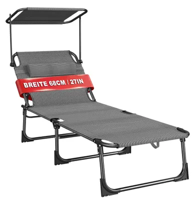 Zdjęcie produktu dla NAIZY – leżak do relaksu, idealny na plażę i do ogrodu, z daszkiem ochronnym 360°, kieszenią boczną i poduszką pod głowę, z obciążeniem ułatwiającym transport, kolor: czarny